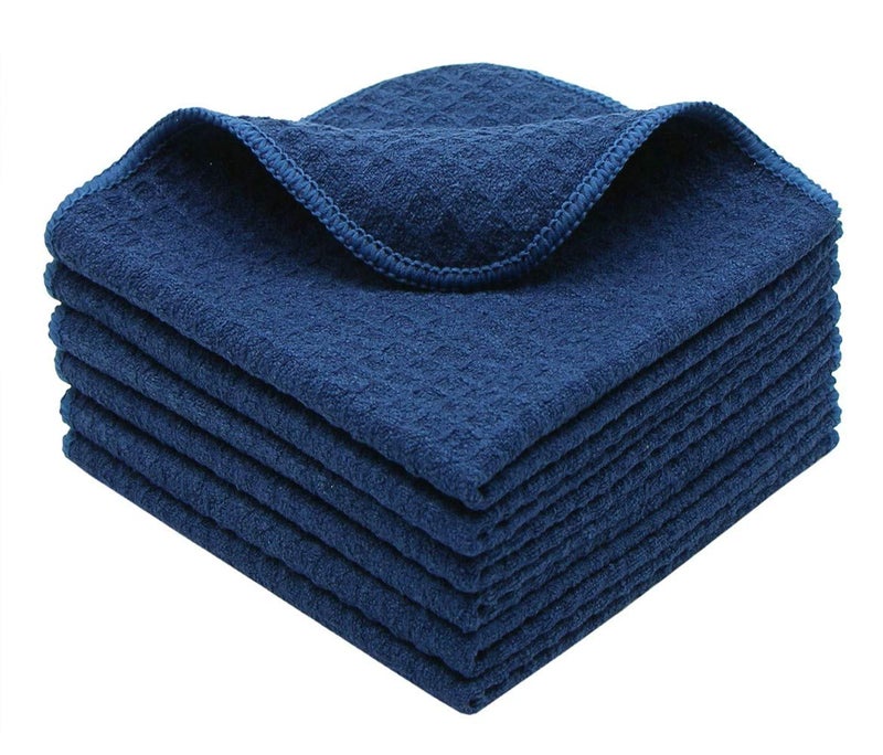 VeraSong Microfiber Kitchen Cleaning Cloth Thick Dish Rags Waffle Weave Washcloths Dish Cloths Ultra Absorbent Odor Free 12inch X 12inch 6 Pack Navy Blue - Image 1